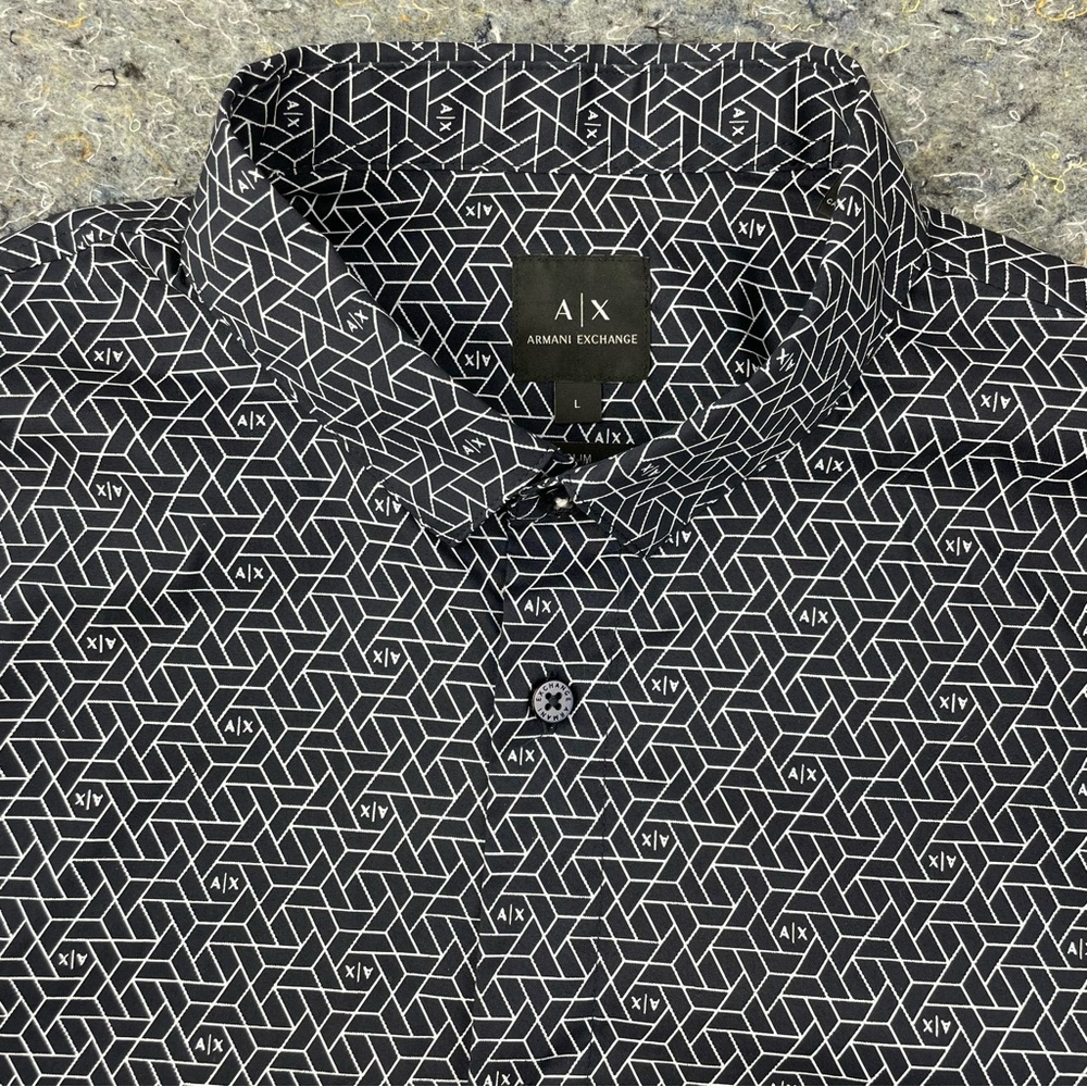 A/X Armani Exchange | Slim Fit Short Sleeve Button Down | Geometric Grid | Black